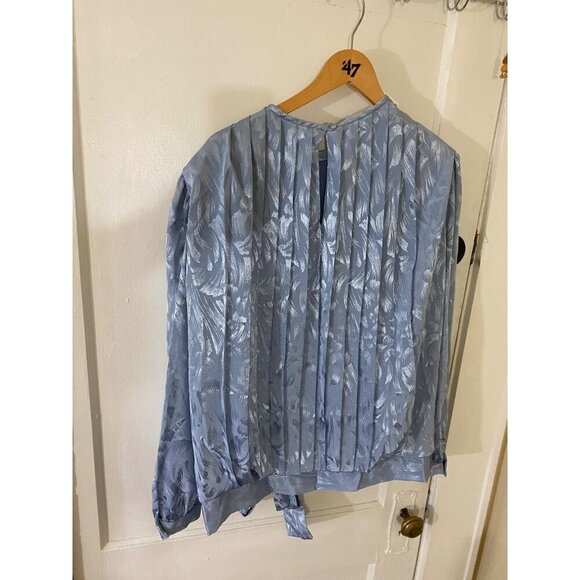 Vintage In The Mood Women's Blue Long Sleeve Pleated Blouse - 18 - Picture 3 of 13